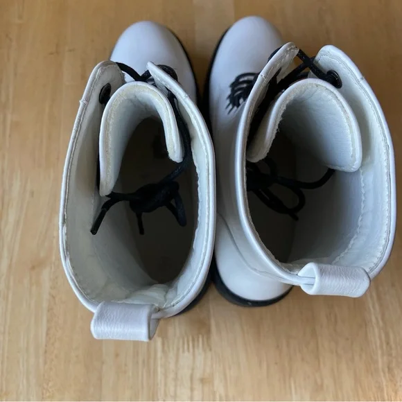 White Faux Leather Platform Military Boots - Picture 5 of 5